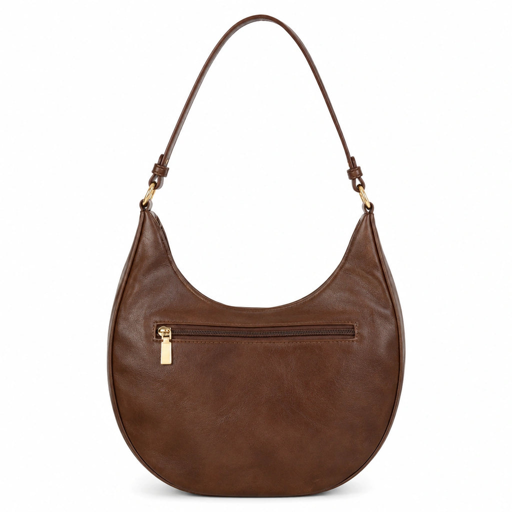 Cutbytwo Brown Leather Crescent Shoulder Bag